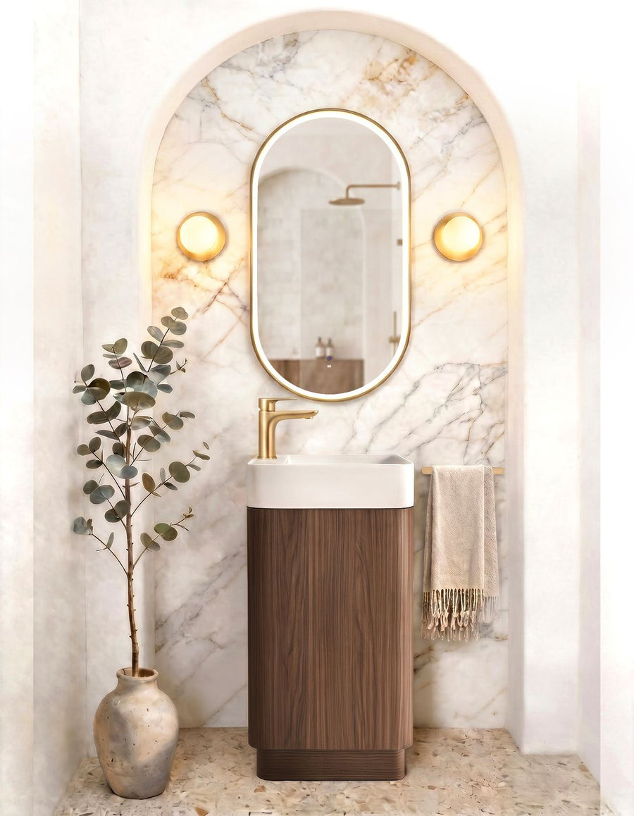 Otti Maxi space saver curved floor standing vanity in sable walnut
