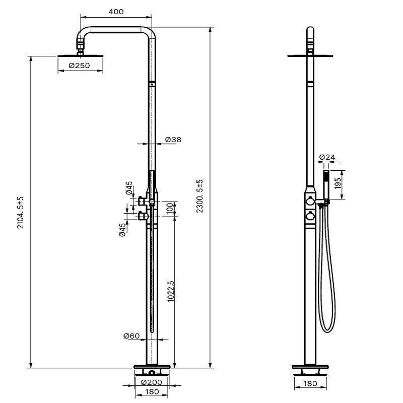 Zenmo Outdoor Freestanding Twin Shower Set