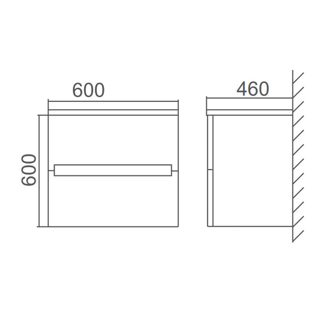 Zenmo Bella Wall Hung Vanity 600mm line drawing
