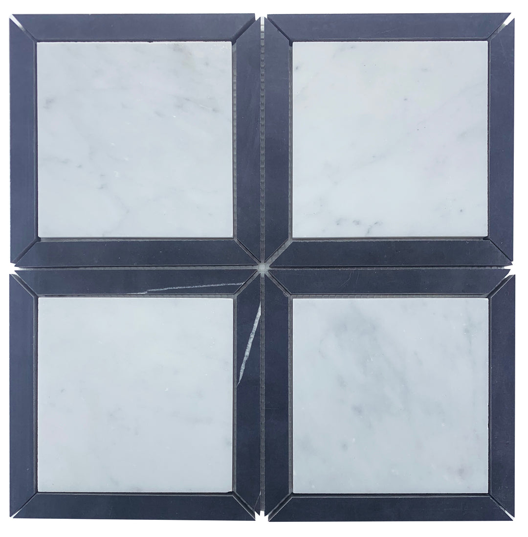 CARRARA SQUARE+ NERO BORDER HONED SHEET SIZE 305X305X10 - CARRARA+NERO BORDER HONED -03