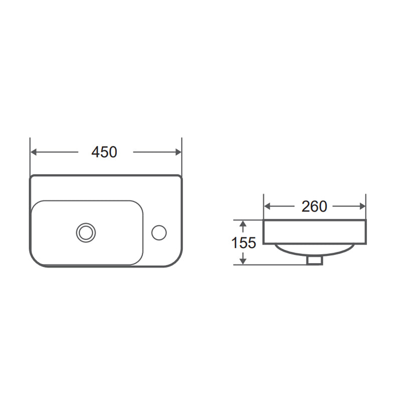 Zenmo Milan Wall Hung Basin Right Hand Tap Hole