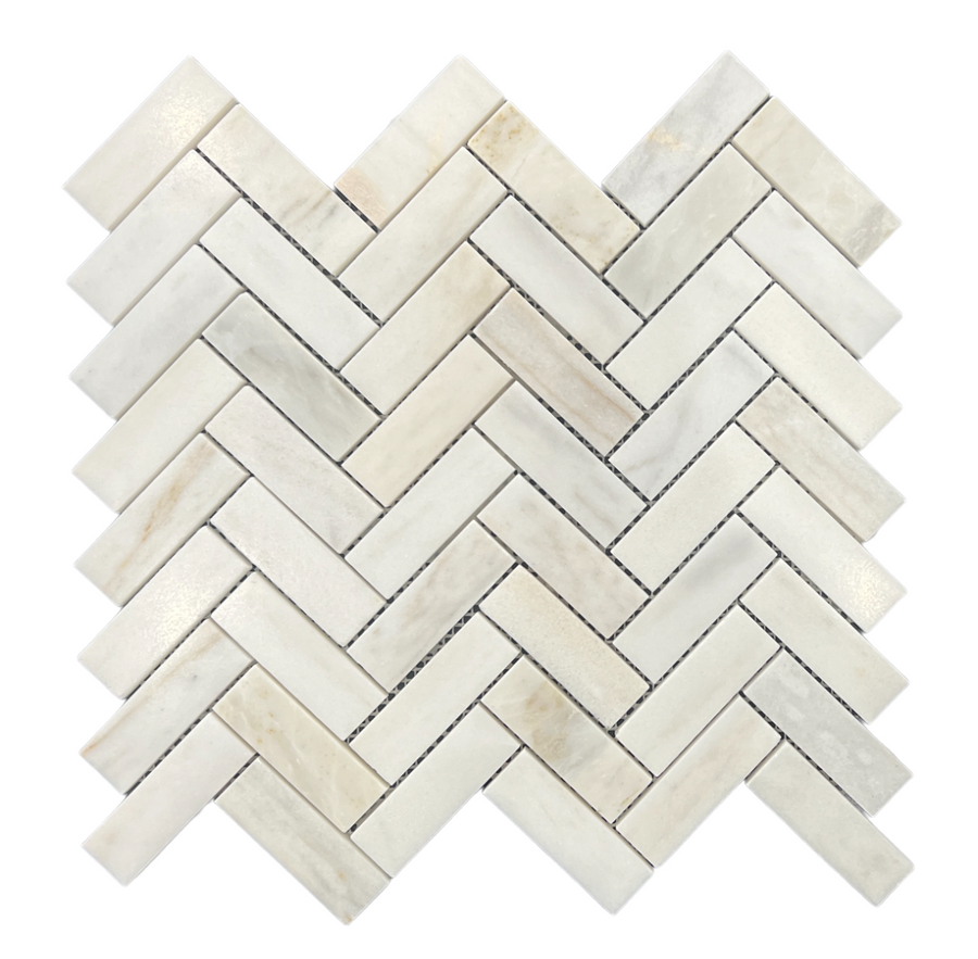 HERRINGBONE LOTUS WHITE HONED CHIP SIZE 75X25X10MM SHEET SIZE 325X305 - 72HERLOH -01