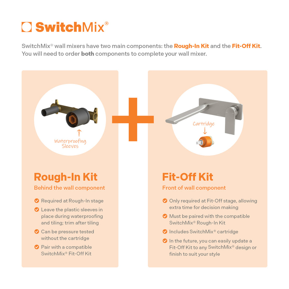 Teel SwitchMix Wall Basin / Bath Mixer Set 200mm (Fit-Off Kit Only) - Lead Free