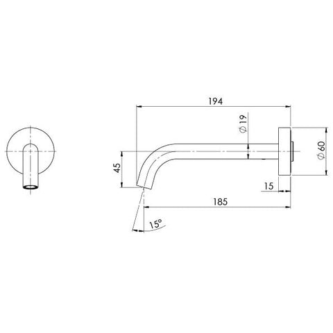Phoenix Vivid Slimline Plus Wall Basin / Bath Outlet 180mm in Brushed Bronze bath spout