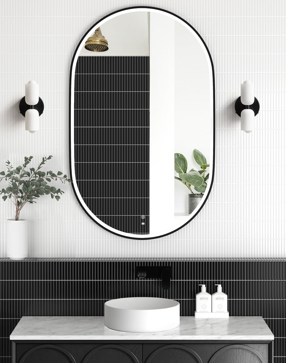 LED Noosa 900(H)x600(W) Black Metal Frame Tuffi Mirror- Install Horizontal or Vertical