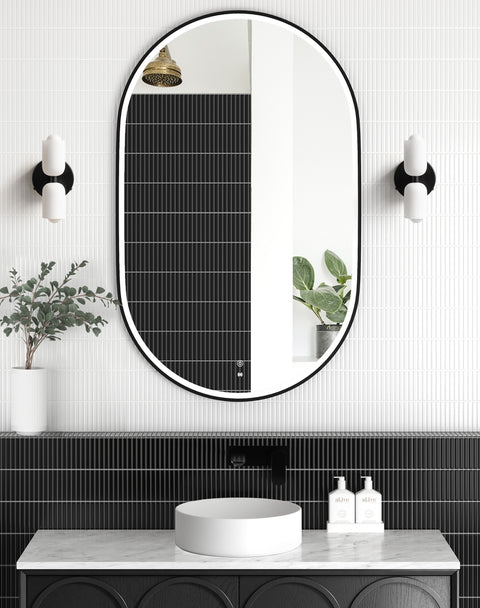 Otti LED Noosa 900(H)x600(W) Black Metal Frame Tuffi Mirror- Install Horizontal or Vertical