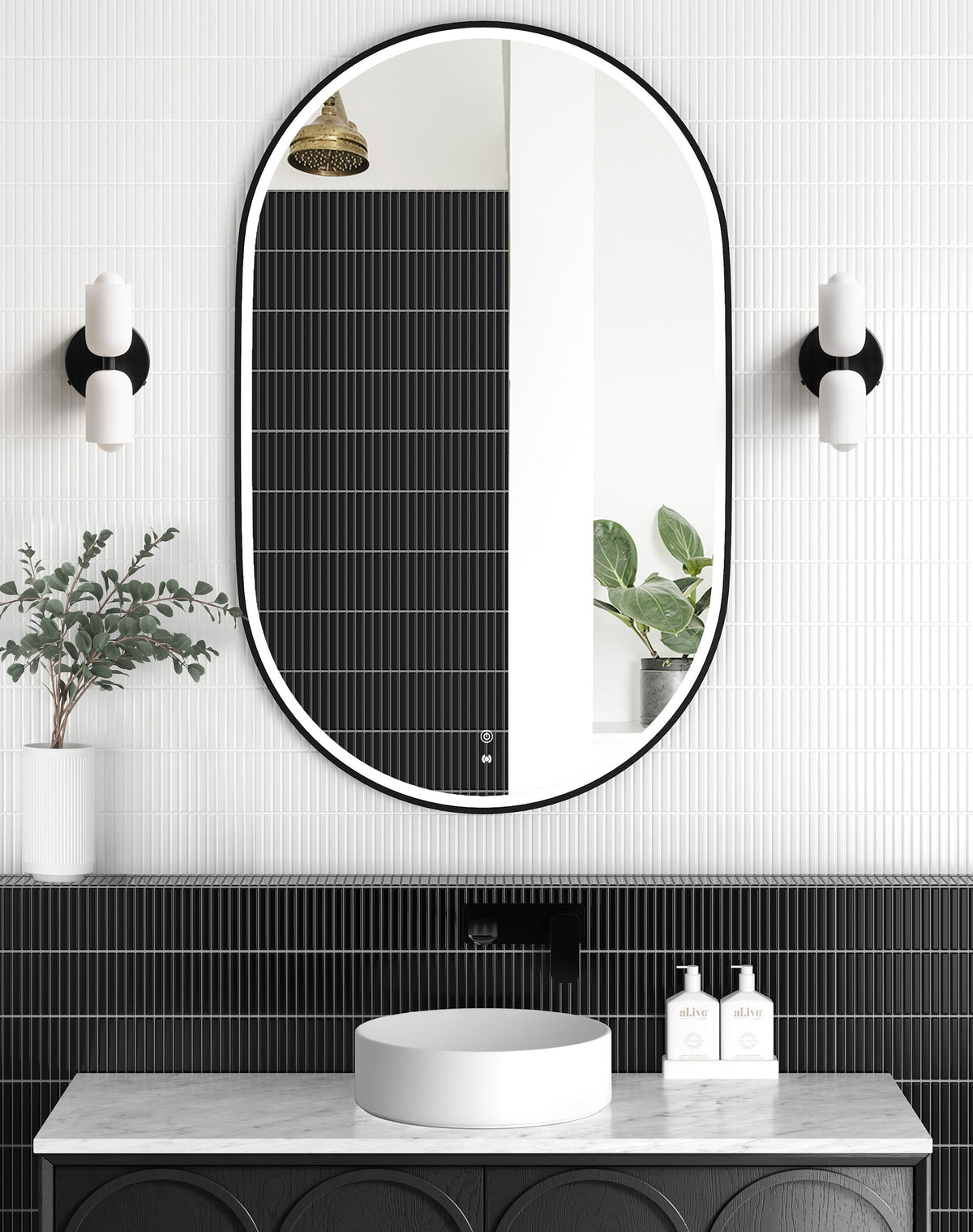 Otti LED Noosa 1200(W)x750(H) Black Metal Frame Tuffi Mirror- Install Horizontal or Vertical