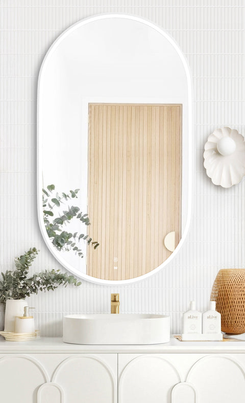 Otti LED Noosa 1200(W)x750(H) White Metal Frame Mirror- Install Horizontal or Vertical