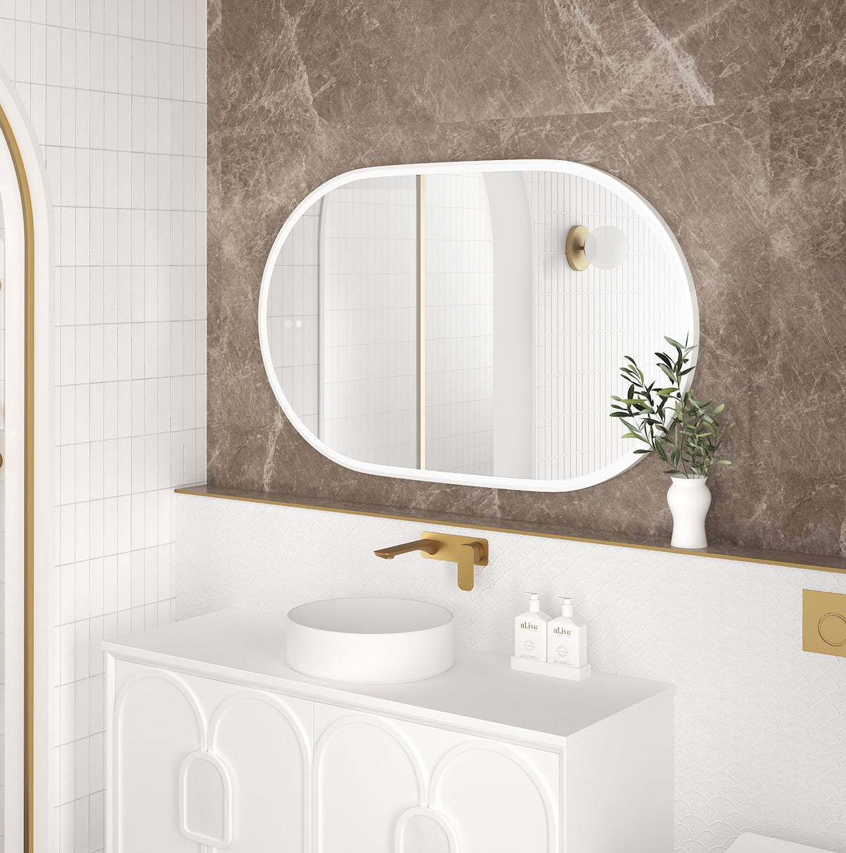 LED Noosa 1200(W)x750(H) White Metal Frame Mirror- Install Horizontal or Vertical