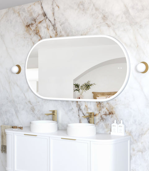 Otti LED Noosa 1500(W)x750(H) White Metal Frame Tuffi Mirror- Install Horizontal or Vertical