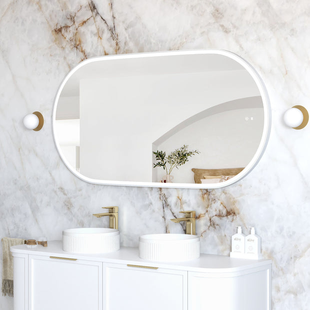 LED Noosa 1500(W)x750(H) White Metal Frame Tuffi Mirror- Install Horizontal or Vertical