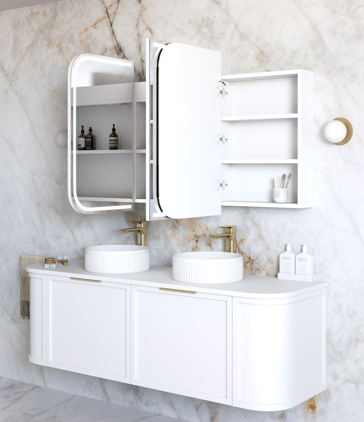 LED Newport 1500(W)x750(H) White Shaving Cabinet - Premium Edition
