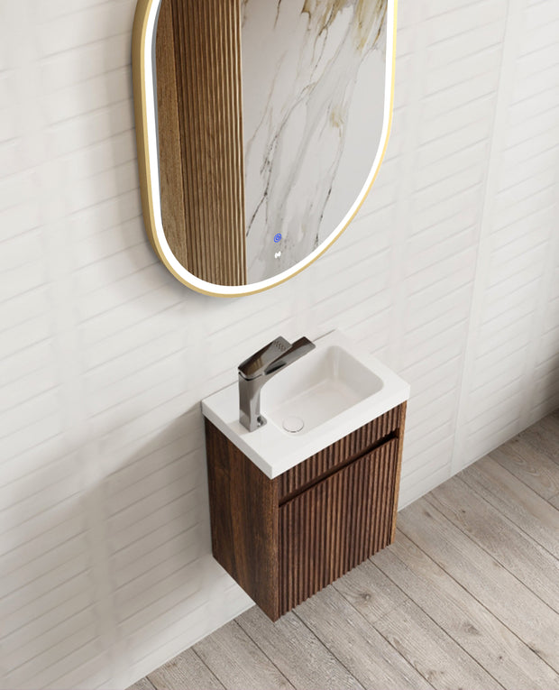 Otti Mini Ensuite Vanity 400mm Sable Walnut Fluted Vanity (with Basin)