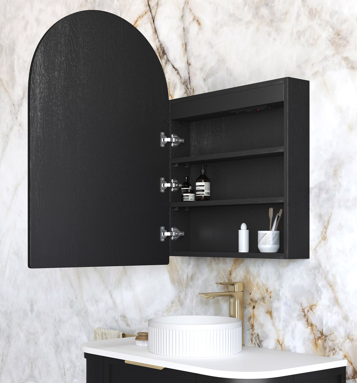 Otti LED Archie 900(H)x600(W) Black Oak Shaving Cabinet, Premium Edition