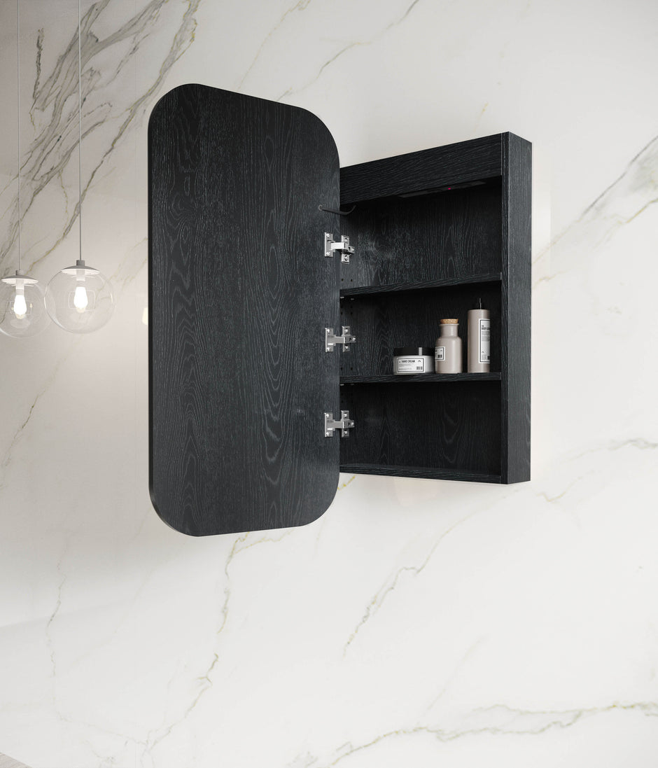 Otti LED Newport 900(H)x450(W) Black Oak Shaving Cabinet, Premium Edition