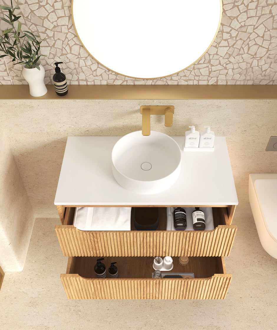 Otti Byron Fluted 750mm Woodland Oak Wall Hung Vanity