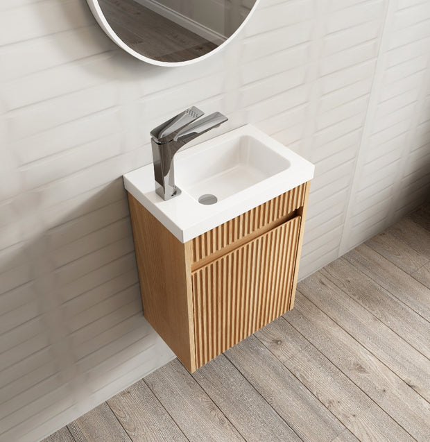 Otti Mini Ensuite Vanity 400mm Woodland Oak Fluted Vanity (with Basin)