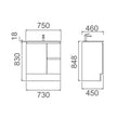 Zenmo Roxio Floor Standing Vanity 750mm line drawing