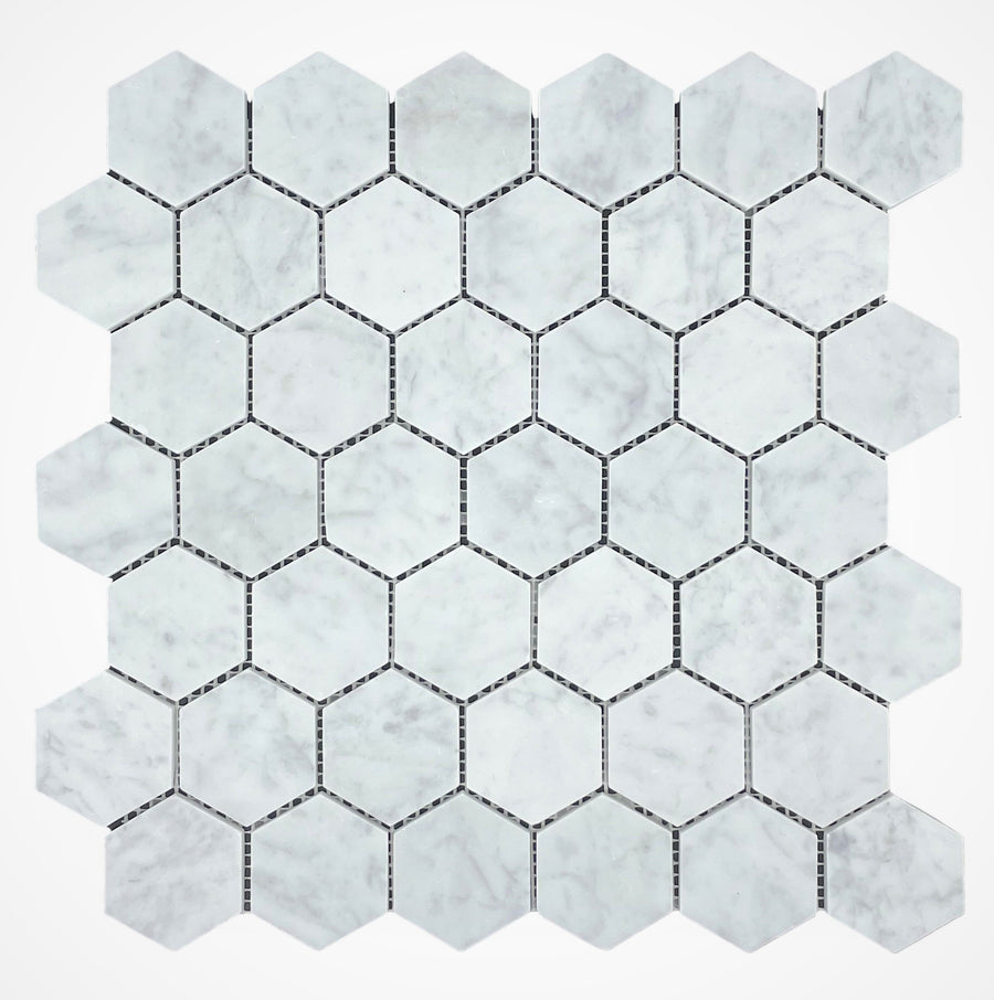 HEXAGON CARRARA HONED CHIP SIZE 48X48X7MM SHEET SIZE 298X305X7 - 48HEXCARH -08