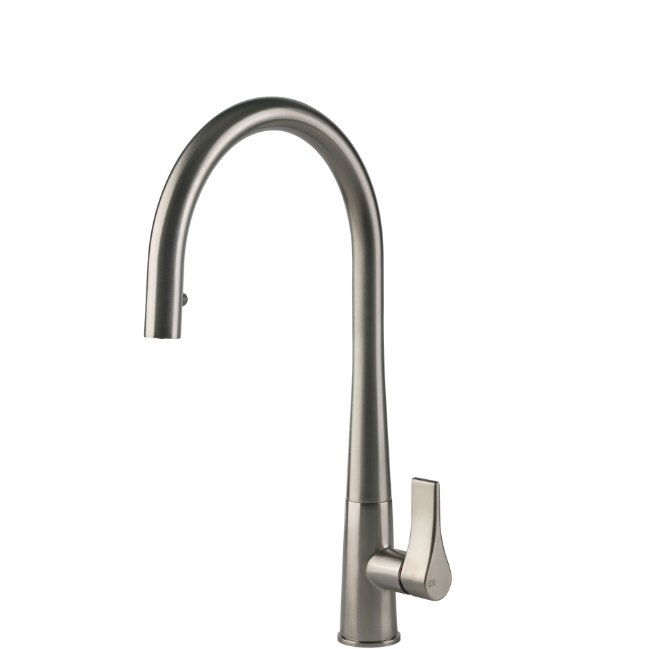 Gessi Proton Goose Neck Pull Out Mixer in Brushed Nickel
