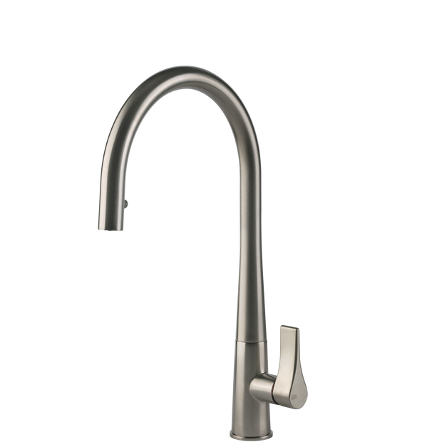 Gessi Proton Goose Neck Pull Out Mixer in Brushed Nickel