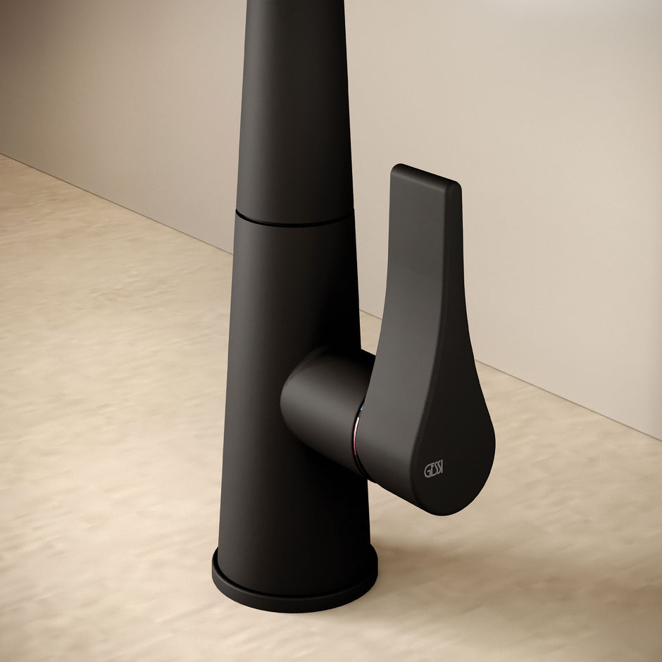 Gessi Proton Goose Neck Pull Out Mixer in a styled room