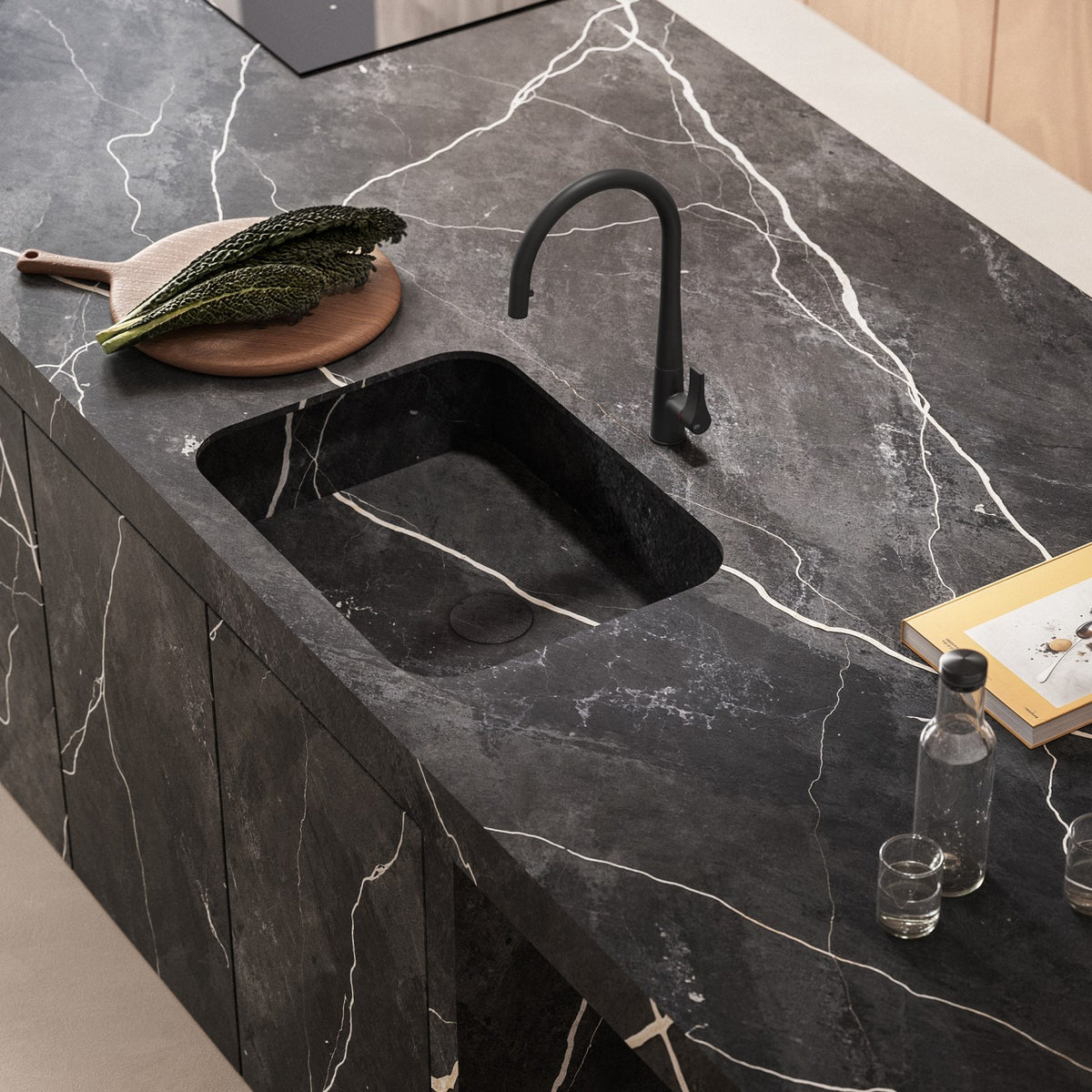 Gessi Proton Goose Neck Pull Out Mixer in a styled room