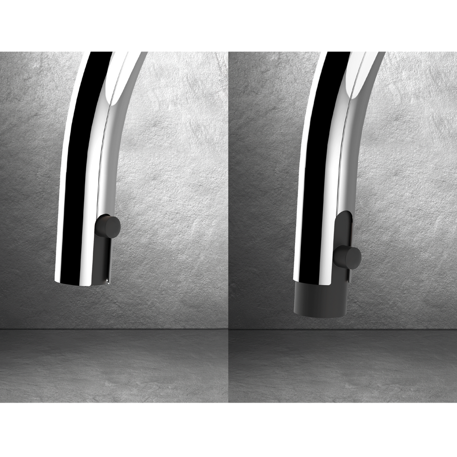 Gessi Proton Goose Neck Pull Out Mixer in a styled room