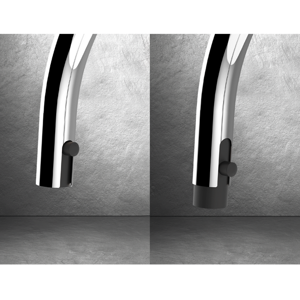 Gessi Proton Goose Neck Pull Out Mixer in a styled room