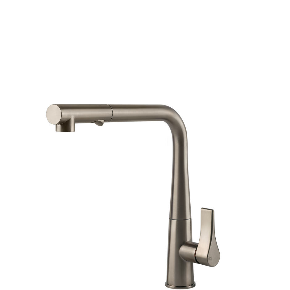 Gessi Proton Right Angle Pull Out Spray Mixer in Brushed Nickel