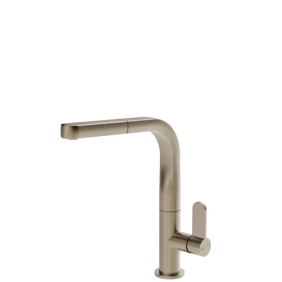 Gessi Helium Right Angle Square Pull Out Mixer in Brushed Nickel