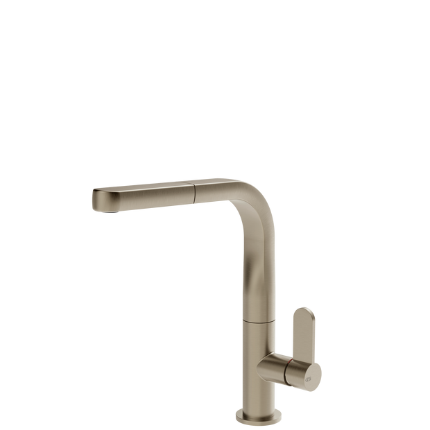 Gessi Helium Right Angle Square Pull Out Mixer in Brushed Nickel