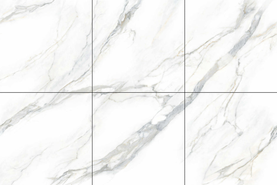 Calacatta Gold Soft Matt Marble Look Porcelain Tiles laid tile layout