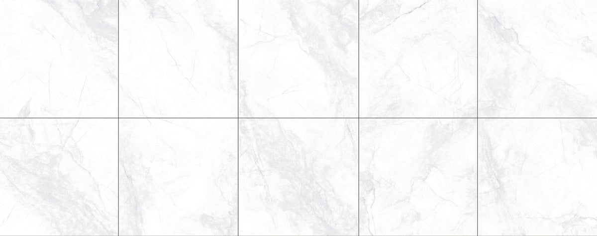 Flurries White Polished Marble Look Porcelain Tiles laid tile layout