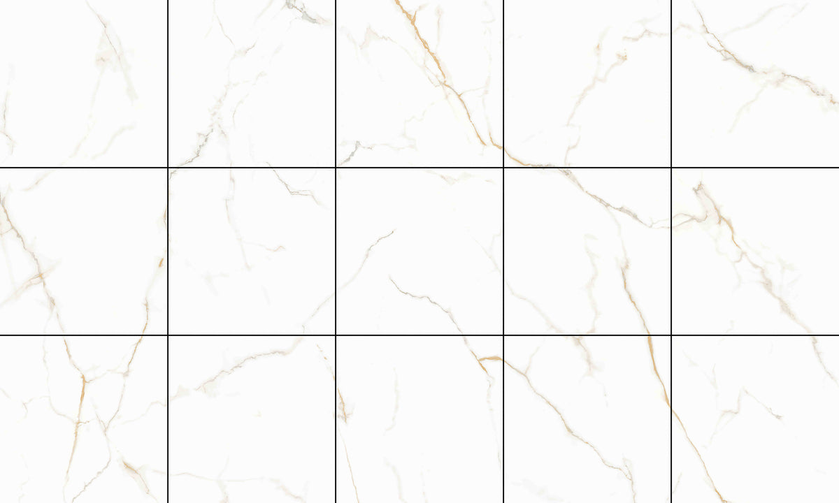 Statuario Gold Polished Marble Look Porcelain Tiles laid tile layout