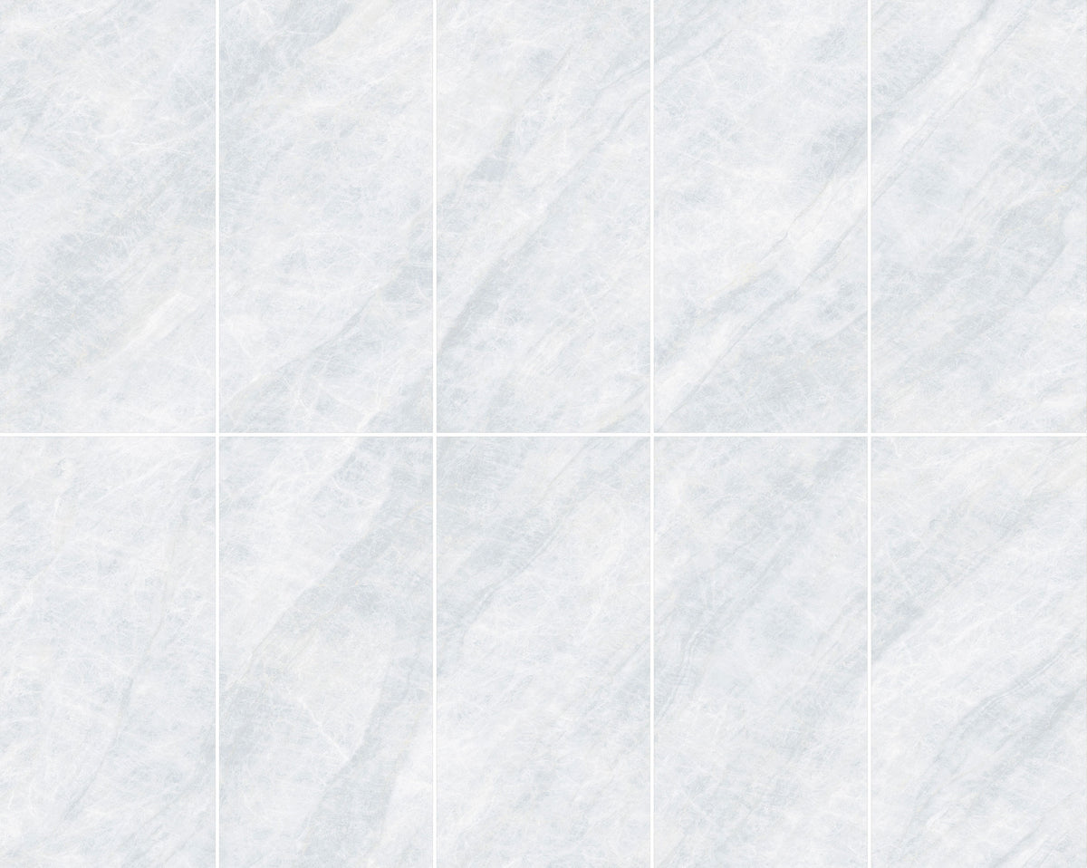 Taj Mahal Silver Soft Matt Marble Look Porcelain Tiles laid tile layout