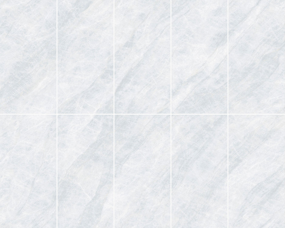 Taj Mahal Silver Soft Matt Marble Look Porcelain Tiles laid tile layout