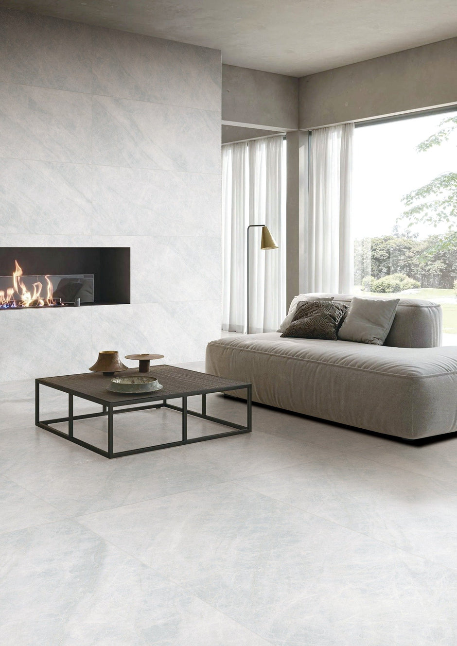 Taj Mahal Silver Soft Matt Marble Look Porcelain Tiles laid tile layout