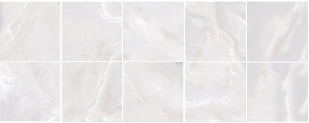 Jade White Polished Marble Look Porcelain Tiles laid tile layout