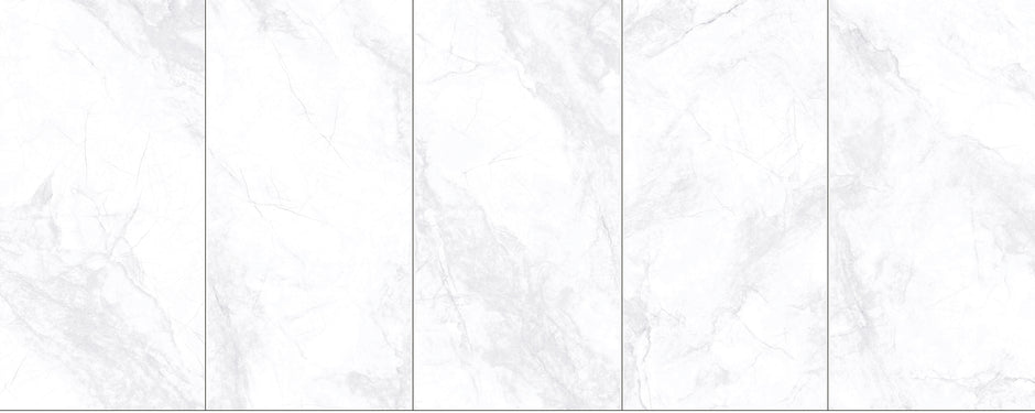 Flurries White Polished Marble Look Porcelain Tiles laid tile layout