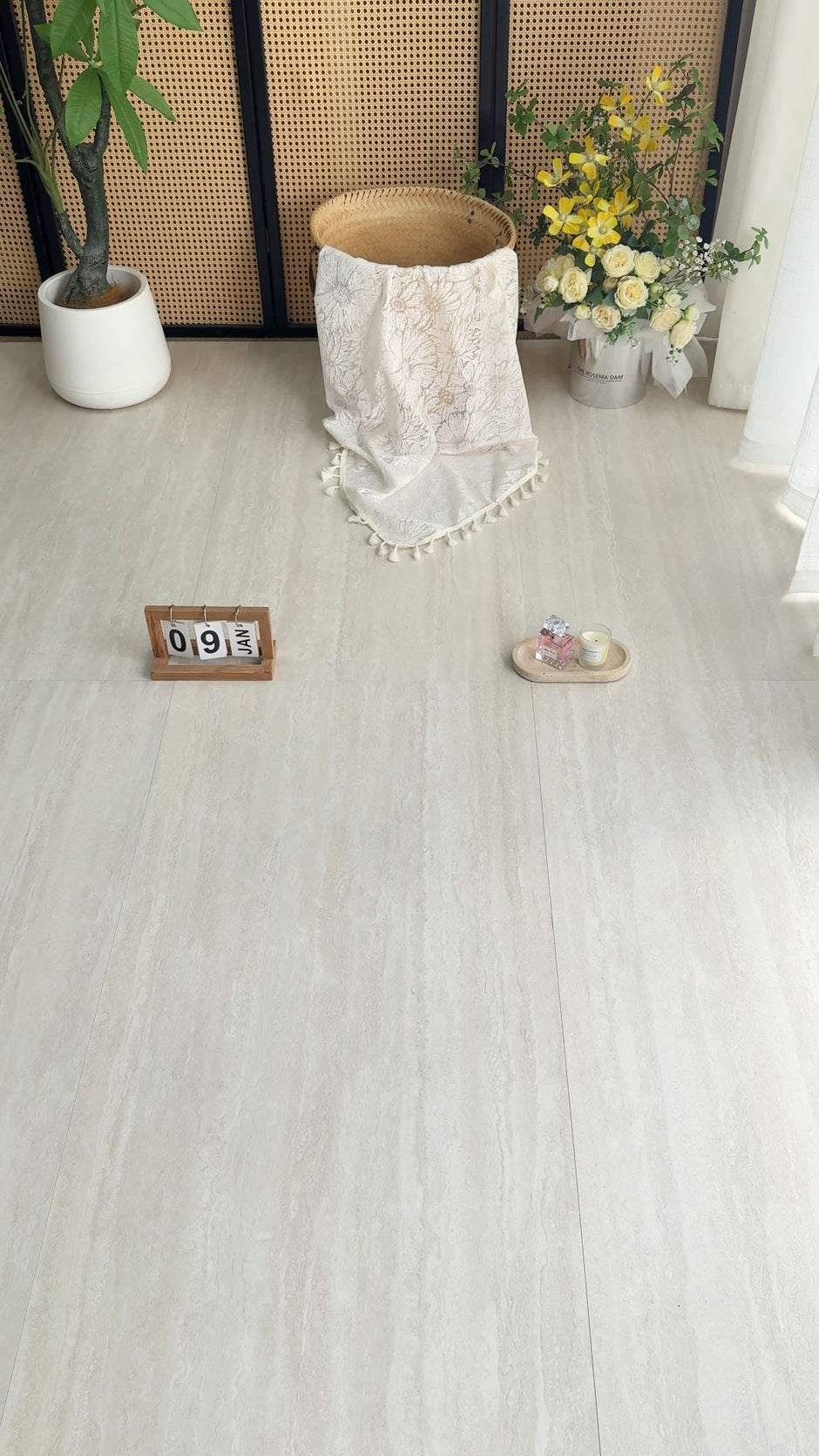 Victoria Cream Indoor Outdoor Porcelain Tiles laid tile layout