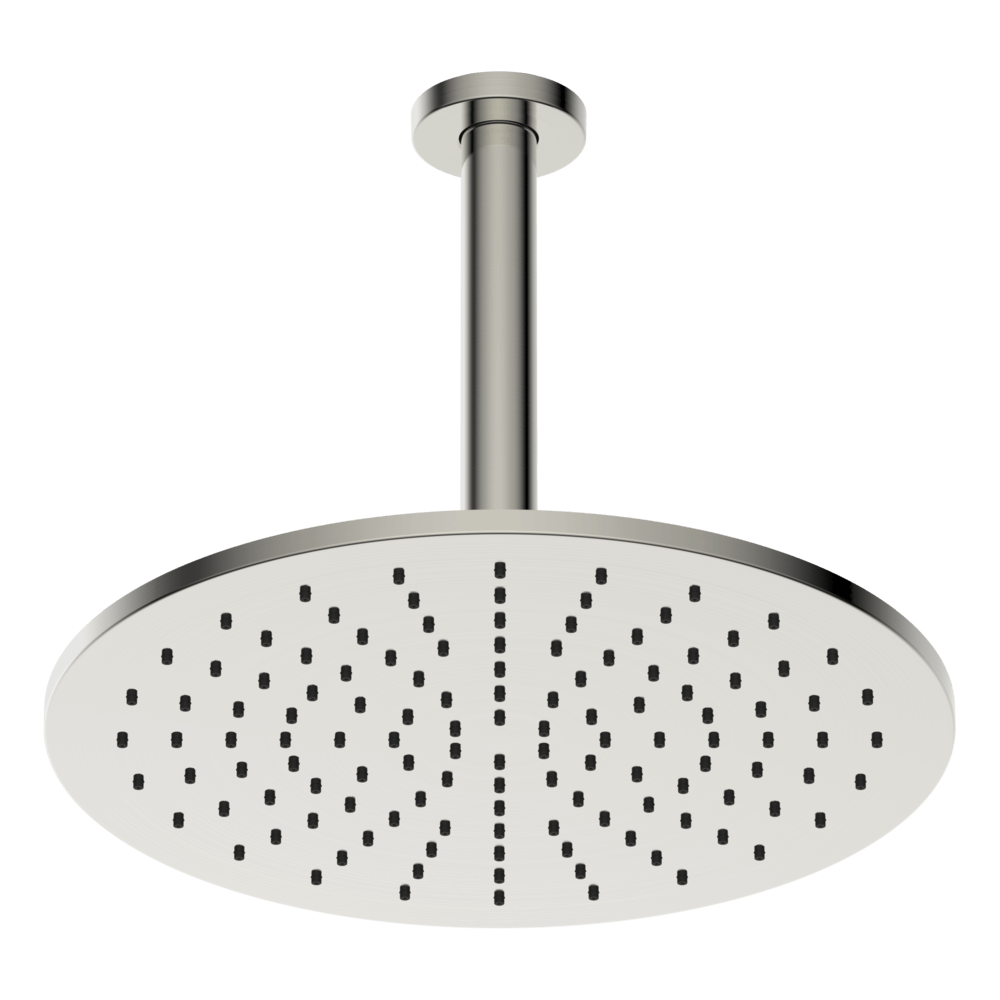Brass Round Vertical Shower 300mm in Brushed Nickel