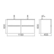 Zenmo Bella Wall Hung Vanity 1200mm line drawing