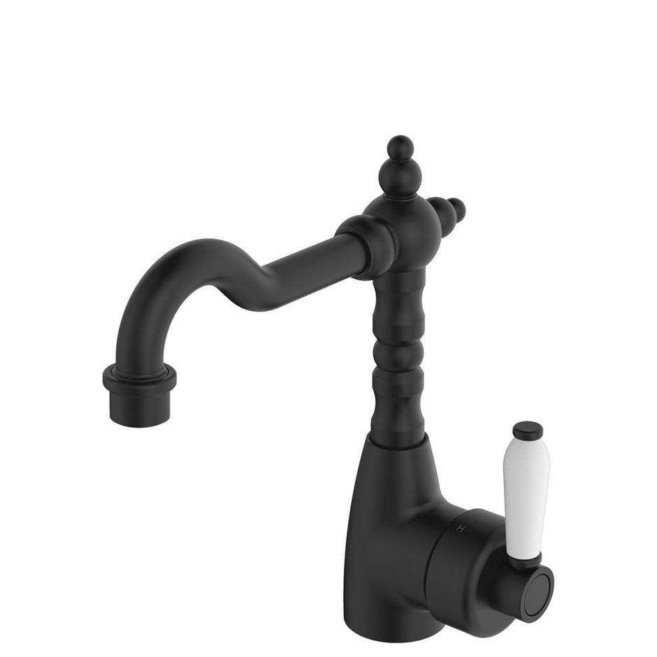 Eleanor Shepherds Crook Basin Mixer in Matte Black / Ceramic