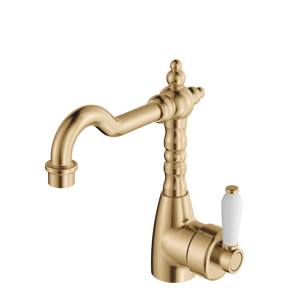 Eleanor Shepherds Crook Basin Mixer in Urban Brass / Ceramic