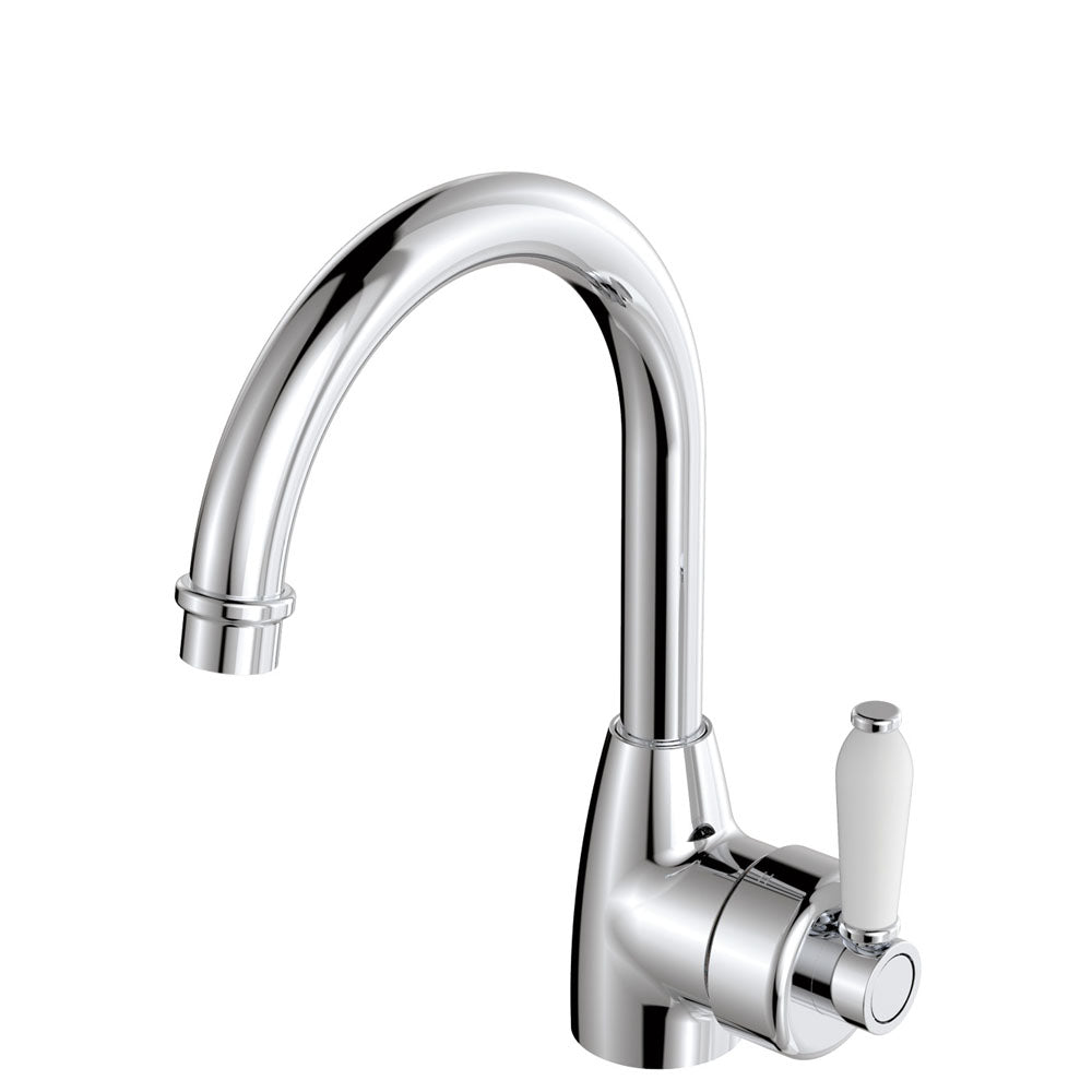 Eleanor Gooseneck Basin Mixer in Chrome / Ceramic