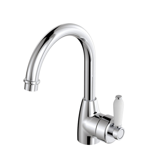 Eleanor Gooseneck Basin Mixer in Chrome / Ceramic