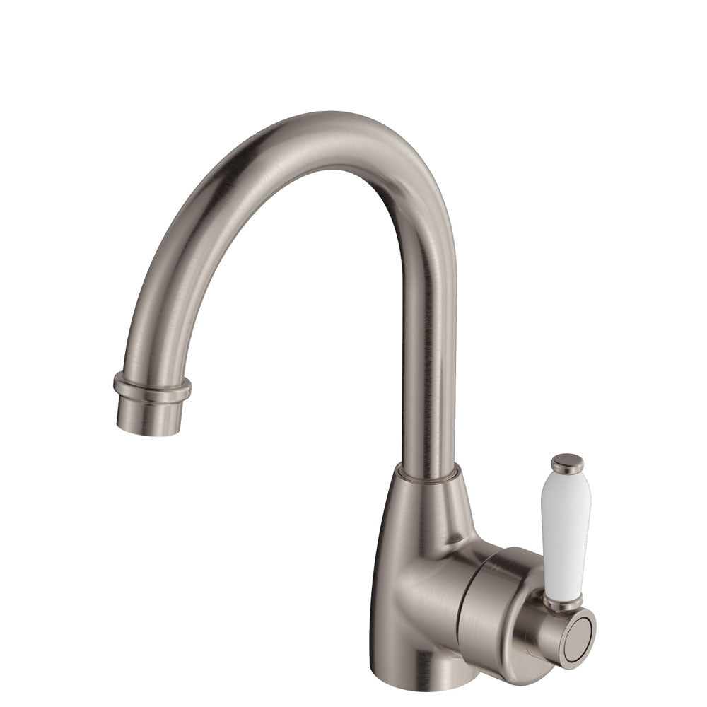 Eleanor Gooseneck Basin Mixer in Brushed Nickel / Ceramic