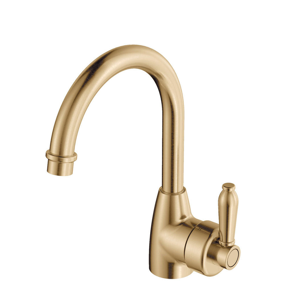 Eleanor Gooseneck Basin Mixer in Urban Brass / Urban Brass