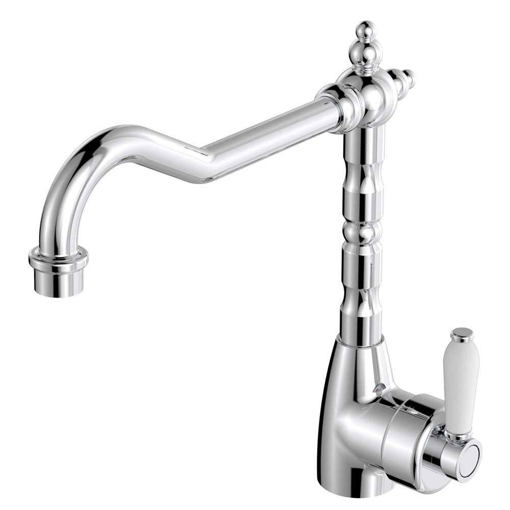 Eleanor Shepherds Crook Sink Mixer in Chrome / Ceramic